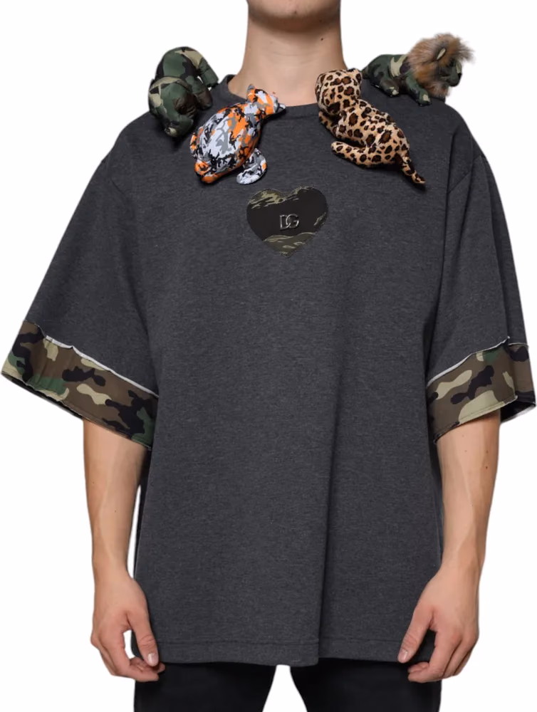 Dolce & Gabbana Gray Camouflage Animal Stuff Cotton T-shirt