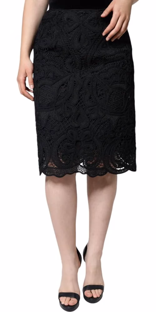 Dolce & Gabbana Black Floral Lace High Waist Pencil Cut Skirt