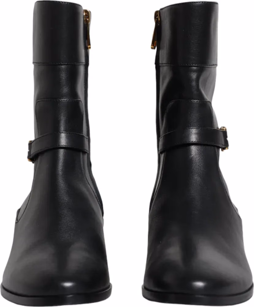 Dolce & Gabbana Black Leather Logo Mid Calf Boots Shoes