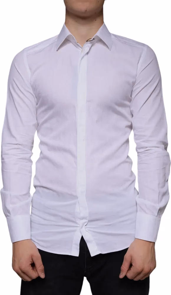Dolce & Gabbana White Cotton Men Dress GOLD Formal Shirt
