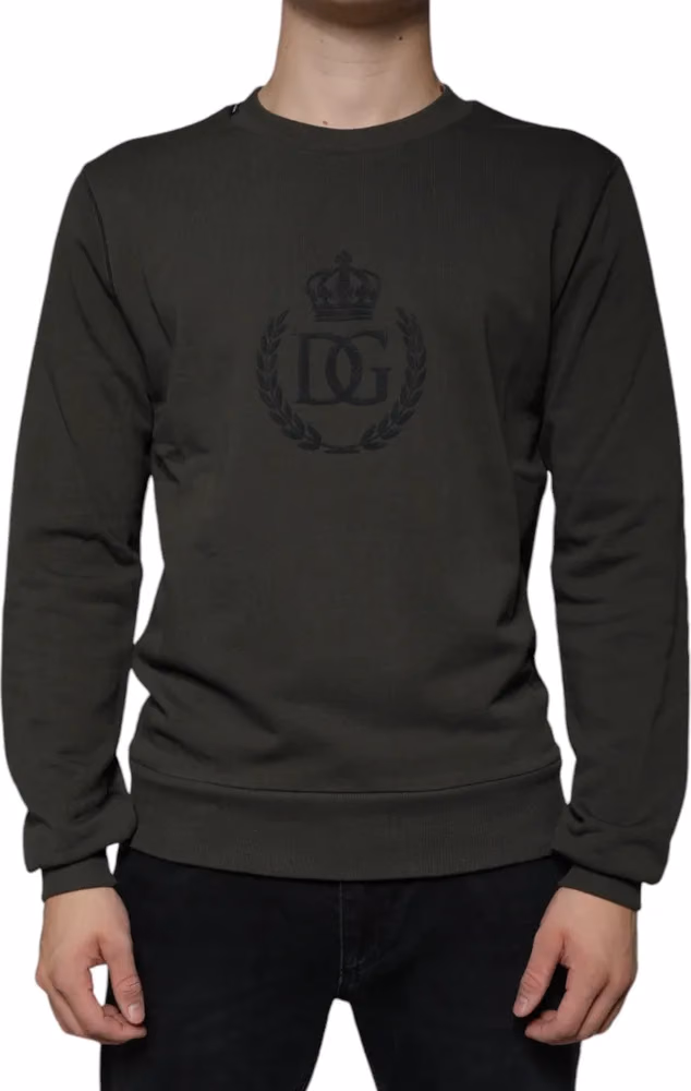 Dolce & Gabbana Army Green DG Crown Crew Neck Pullover Sweater