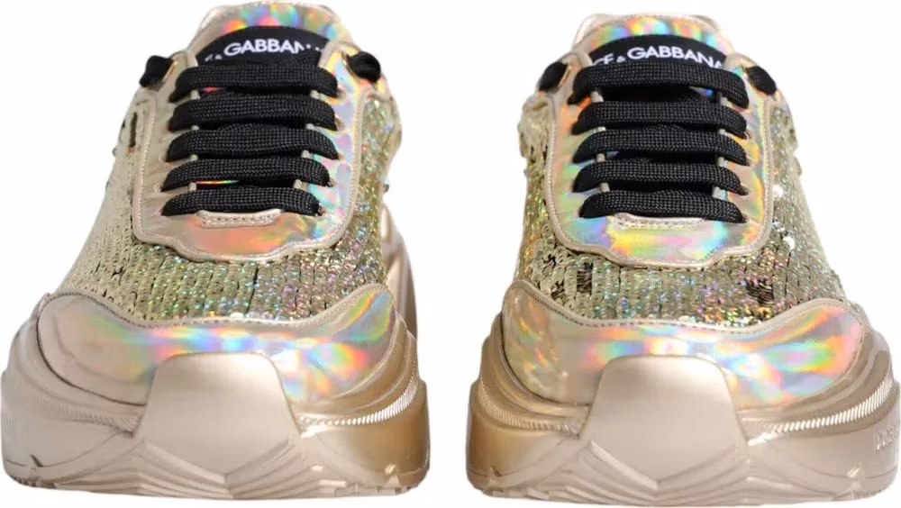 Dolce & Gabbana Gold Sequin Iridiscent Daymaster Sneakers Shoes