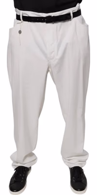 White Cotton Men Dress Tapered Pants