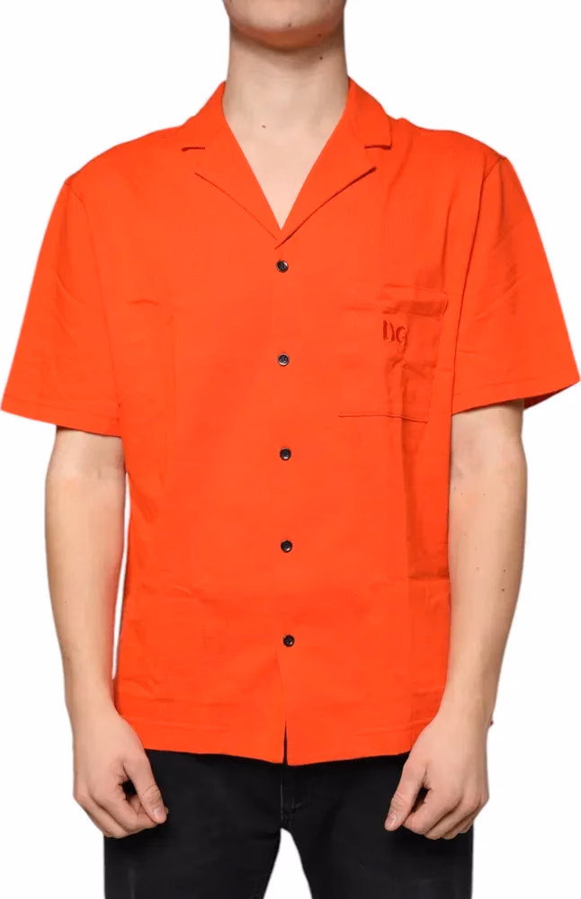 Dolce & Gabbana Orange Cotton Button Down Casual Polo Shirt