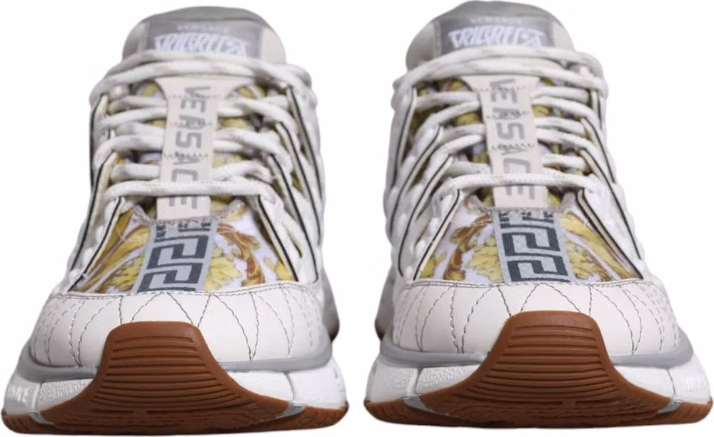 Versace White Trigreca Barocco Print Low Top Sneakers Shoes