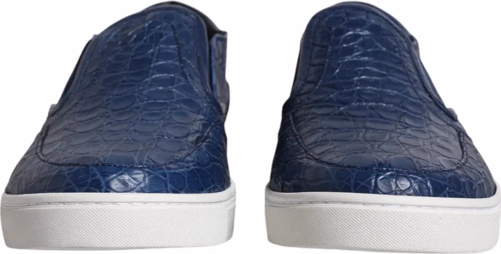 Dolce & Gabbana Blue Croc Exotic Leather Men Sneakers Shoes