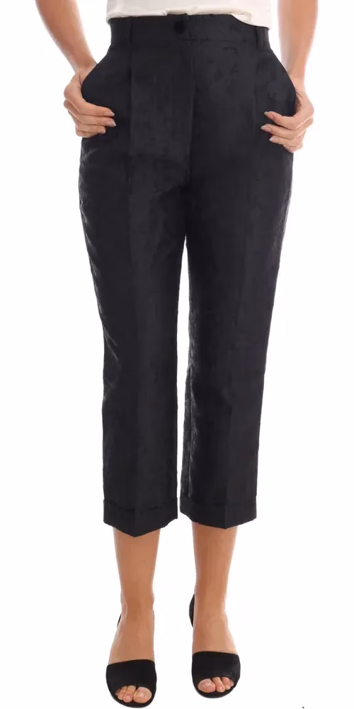 Dolce & Gabbana Black Floral Brocade Capri Pants