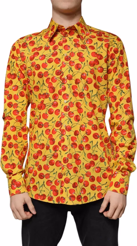 Dolce & Gabbana Yellow Cherry Cotton MARTINI Dress Shirt