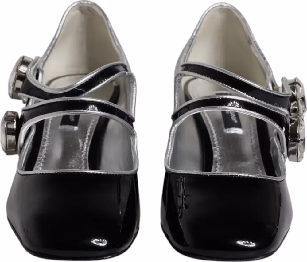 Dolce & Gabbana Black Patent Leather Crystal Mary Jane Pumps Shoes