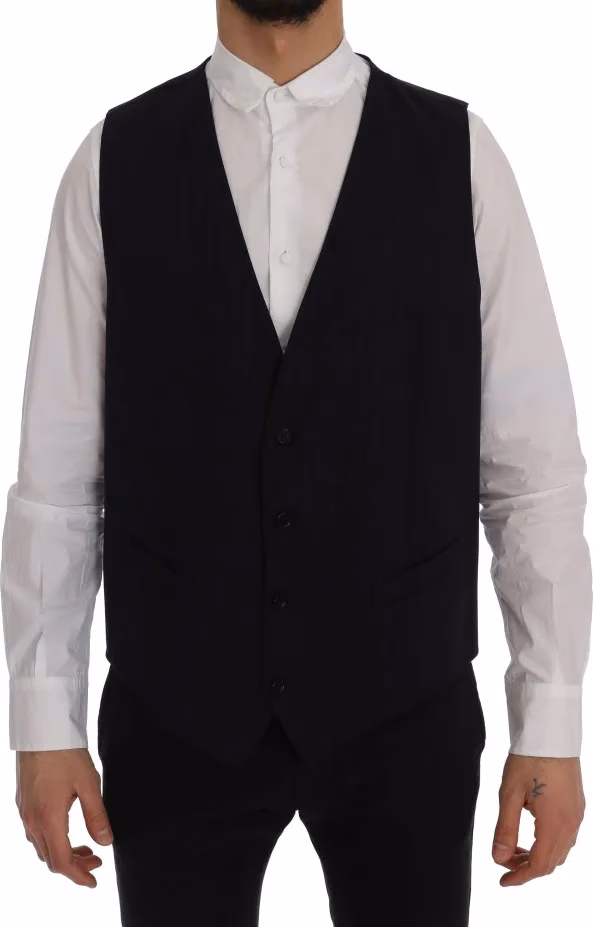 Dolce & Gabbana Blue STAFF Wool Stretch Vest