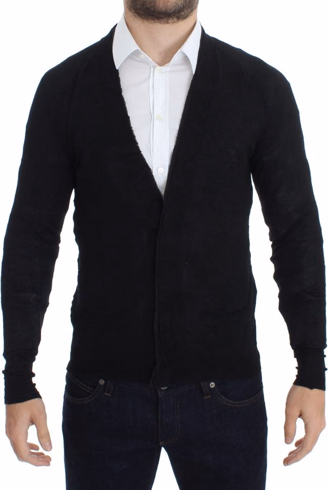 Costume National Black Fine Wool Button Cardigan