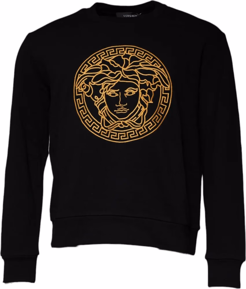 Versace Black Medusa Embroidery Crew Neck Pullover Sweater