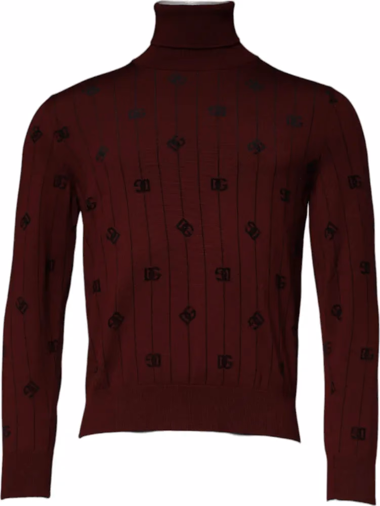 Dolce & Gabbana Maroon Monogram Turtleneck Pullover Sweater