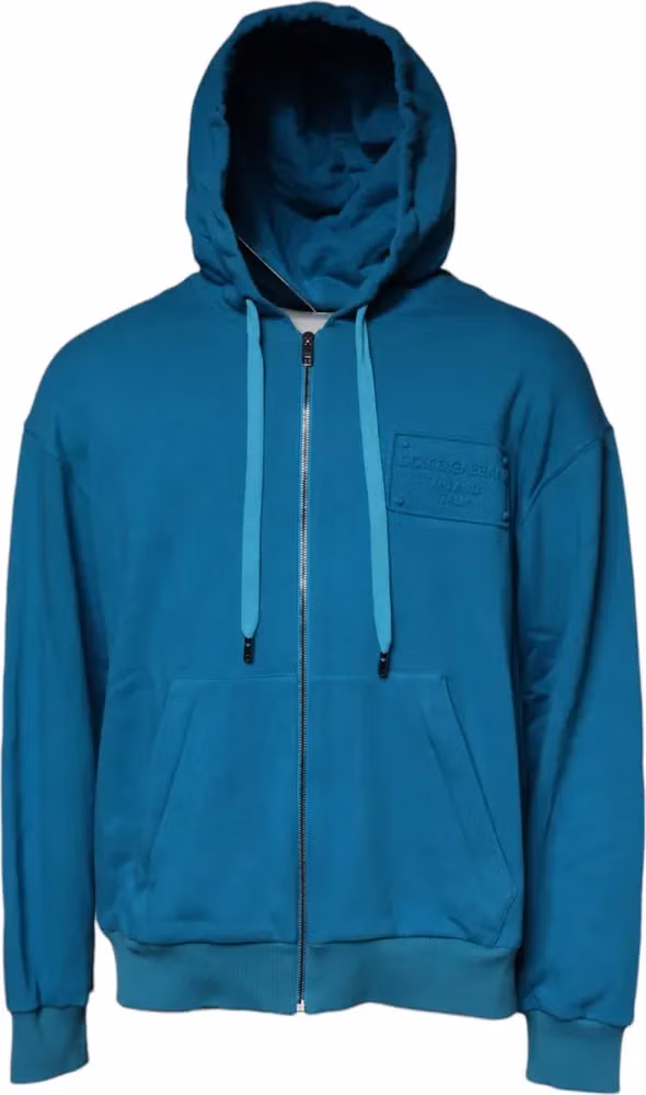 Dolce & Gabbana Blue Logo Cotton Hooded Sweatshirt Sweater