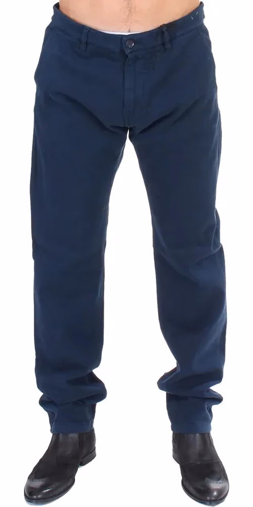 GF Ferre Blue Stretch Straight Fit Pants Chinos