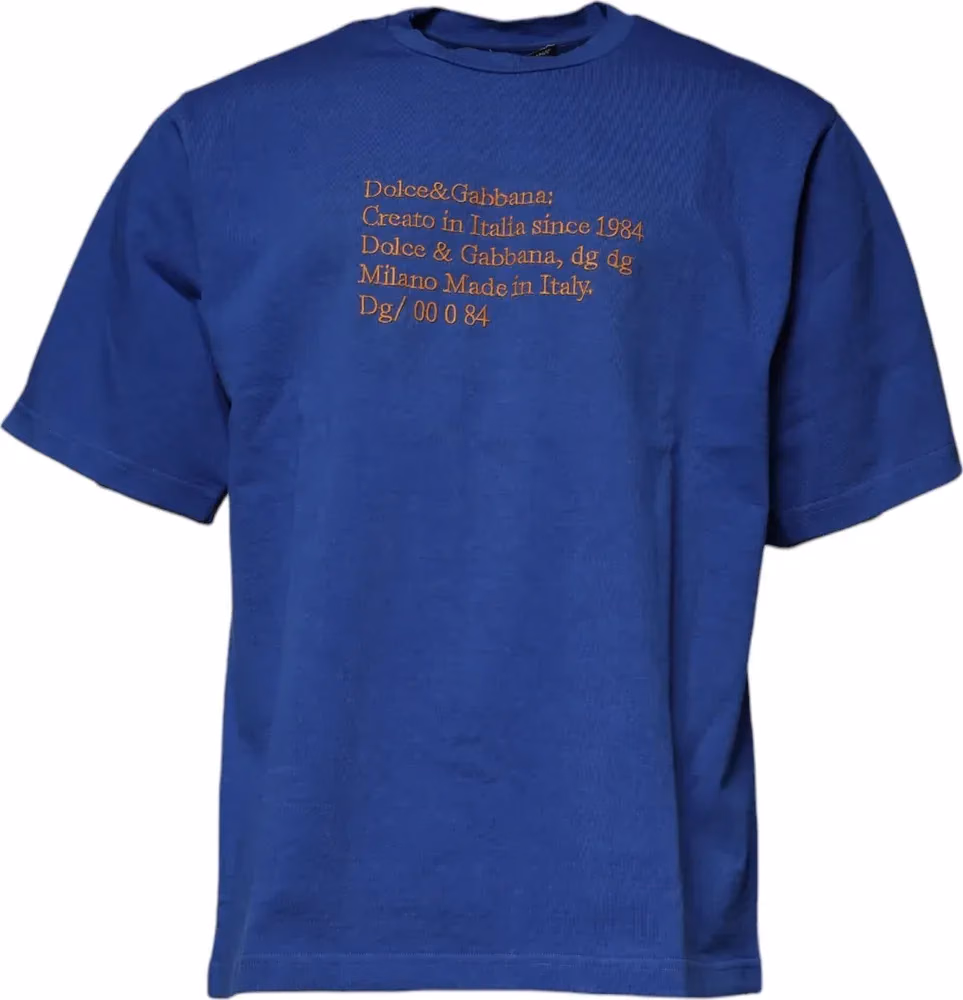 Dolce & Gabbana Blue Graphic Print Cotton Crew Neck T-shirt
