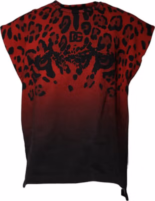 Red Leopard Print Cotton Sleeveless T-shirt