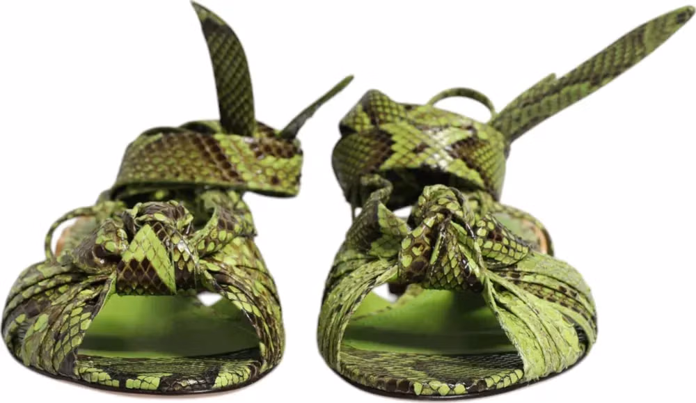 Dolce & Gabbana Green Animal Print Ankle Wrap Sandals Shoes