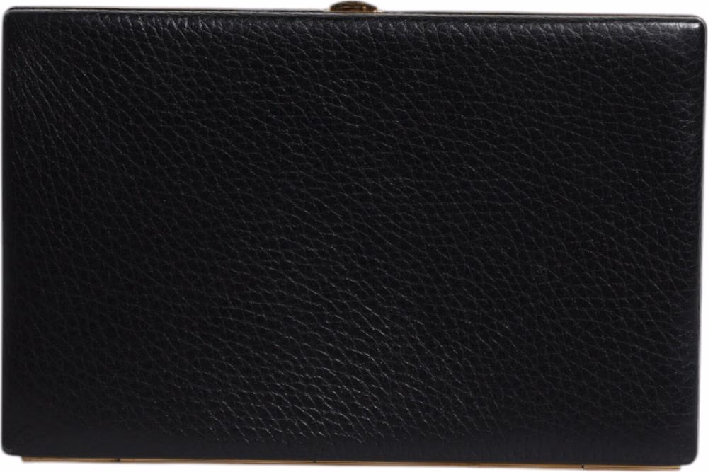 Dolce & Gabbana Black Leather Gold Frame Clutch Evening Party Purse Bag