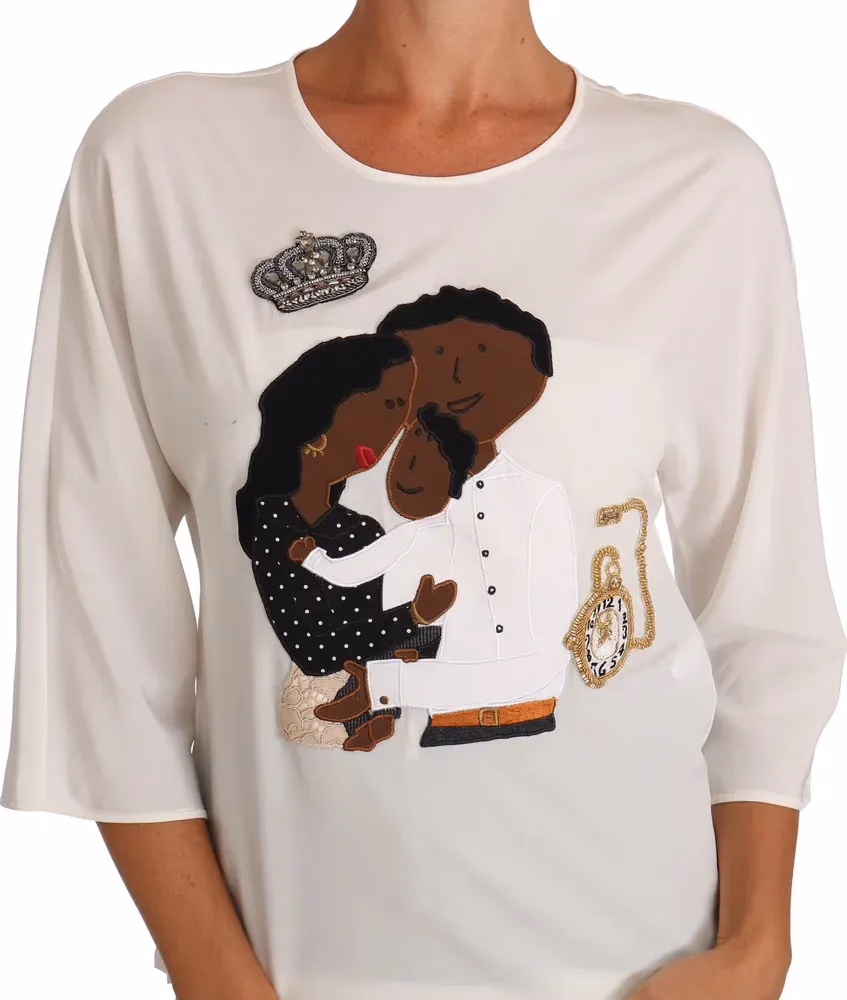 Dolce & Gabbana White Silk #dgfamily Crystal T-shirt