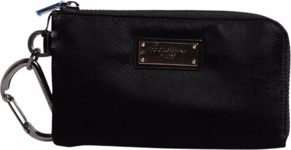 Dolce & Gabbana Black Nylon Logo Plaque Keyring Pouch Clutch Bag