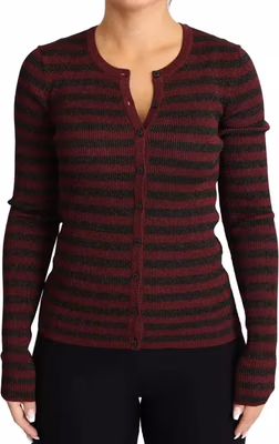 Black Red Striped Womens Cardigan Sweater
