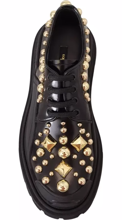 Dolce & Gabbana Black Leather Trekking Derby Embellished Shoes
