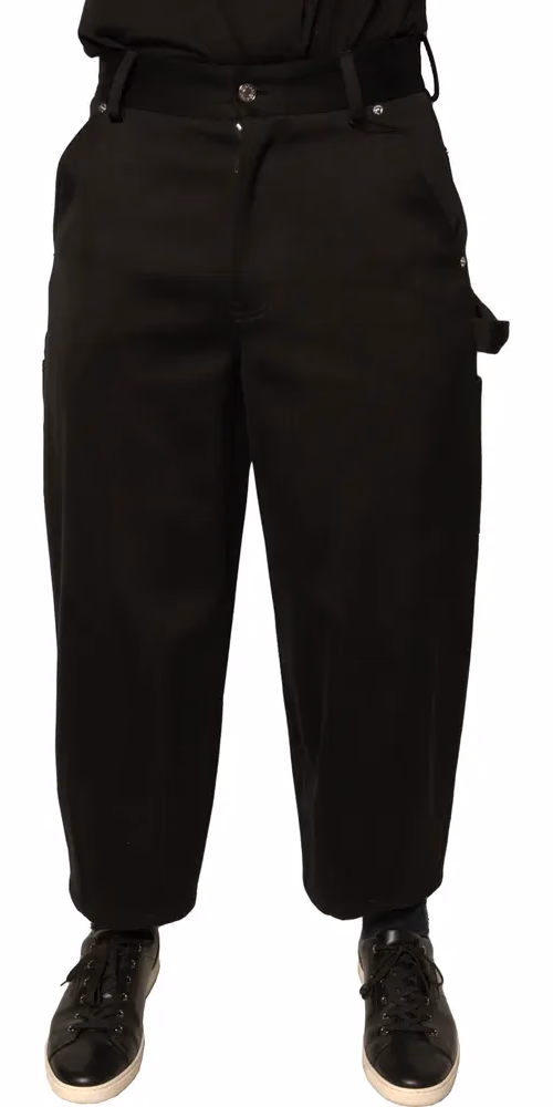 Dolce & Gabbana Black Cotton Mid Waist Cropped Pants