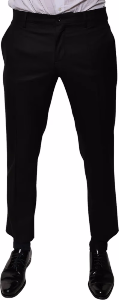 Dolce & Gabbana Black Wool Tapered Formal Dress Pants