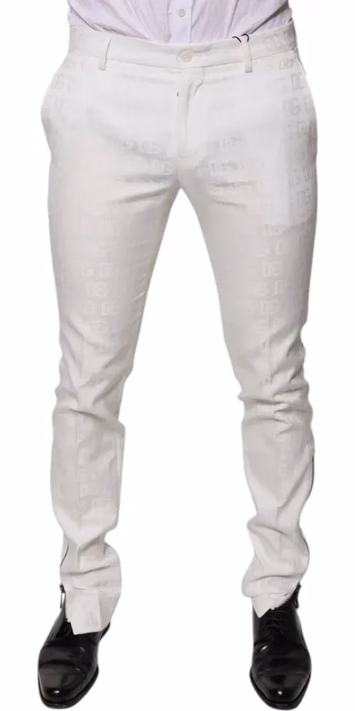 Dolce & Gabbana White Cotton Tapered Formal Dress Pants