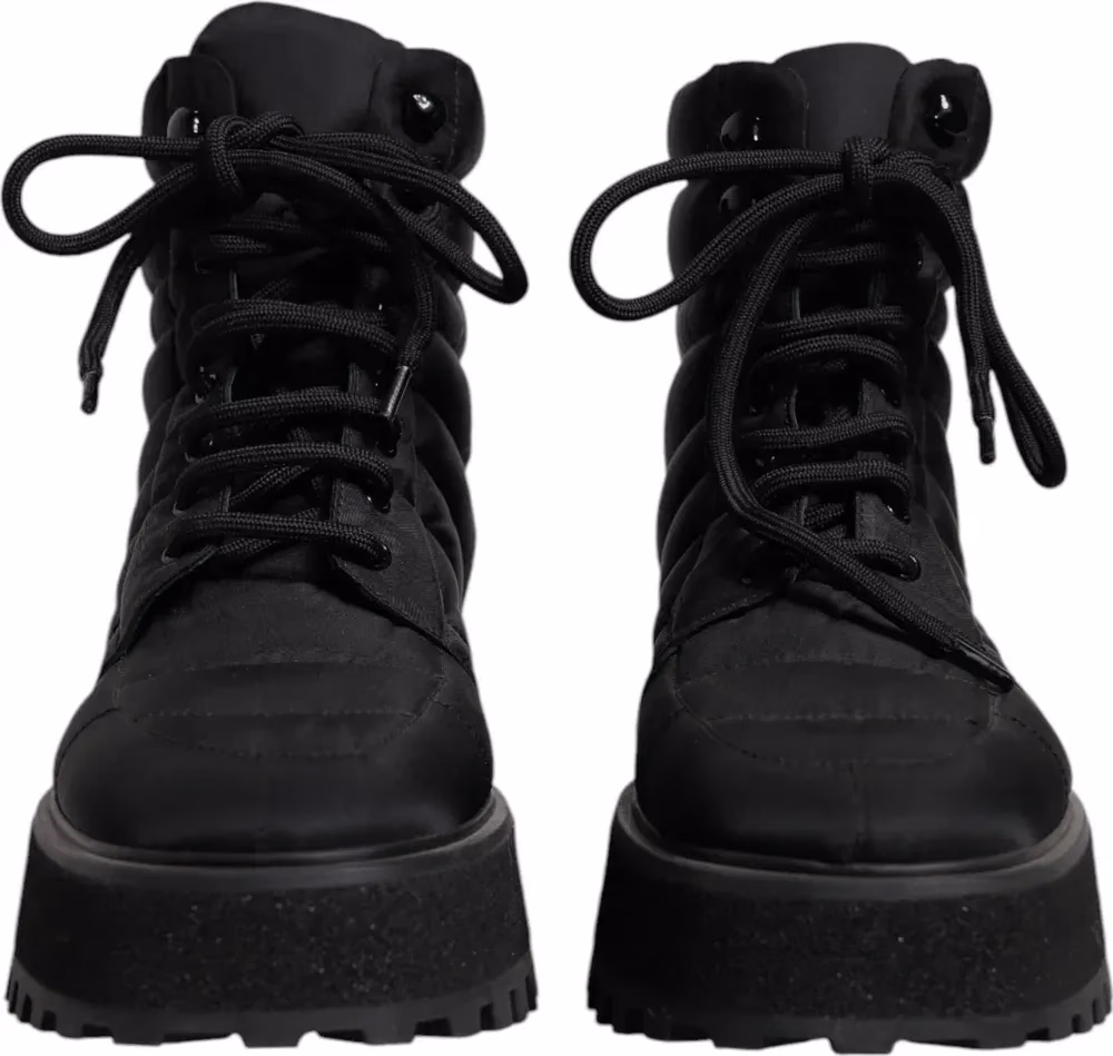 Dolce & Gabbana Black Padded Mid Calf Lace Up Boots Shoes