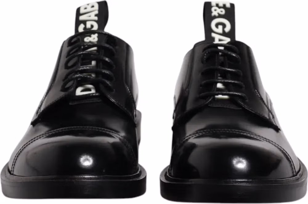 Dolce & Gabbana Black Patent Leather Derby Lace Up Formal Dress Shoes