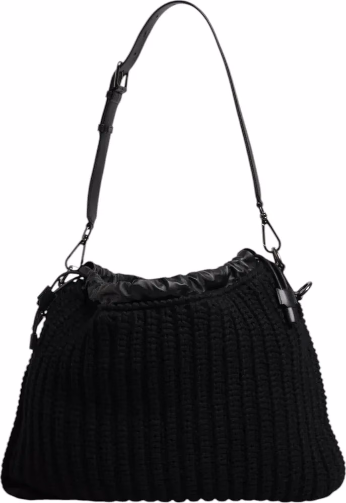 Dolce & Gabbana Black Cashmere Knitted Leather Shoulder Bag