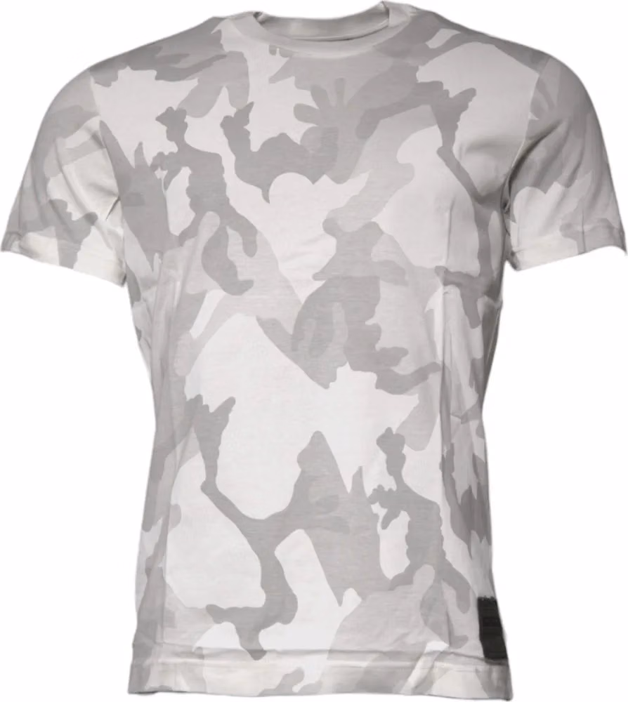 Dolce & Gabbana White Gray Camouflage Cotton Crew Neck T-shirt