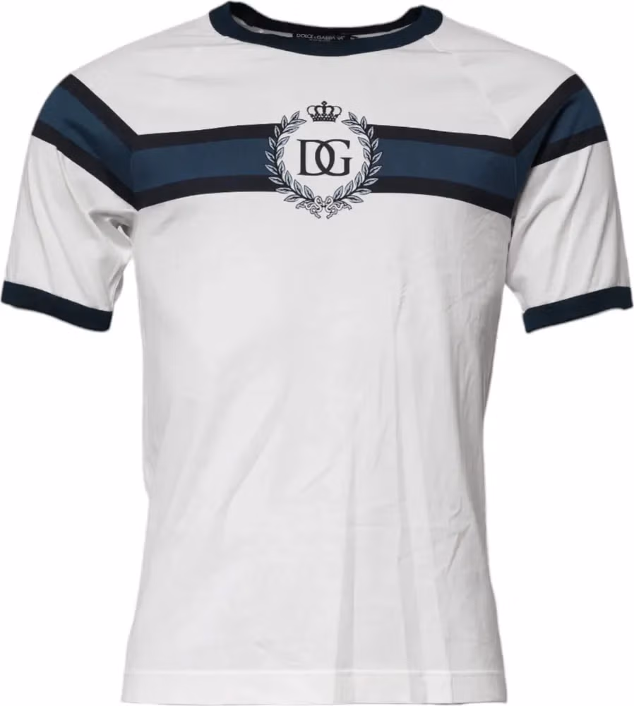 Dolce & Gabbana White Logo Print Cotton Men Crew Neck T-shirt
