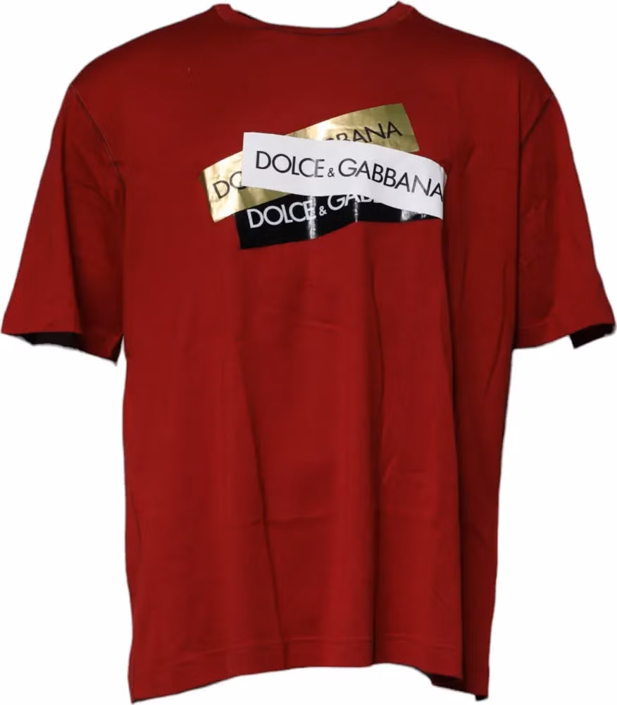 Dolce & Gabbana Red Logo Tape Cotton Crew Neck T-shirt