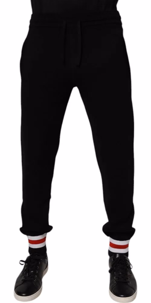 Dolce & Gabbana Black Wool Mid Waist Jogger Sweatpants Pants