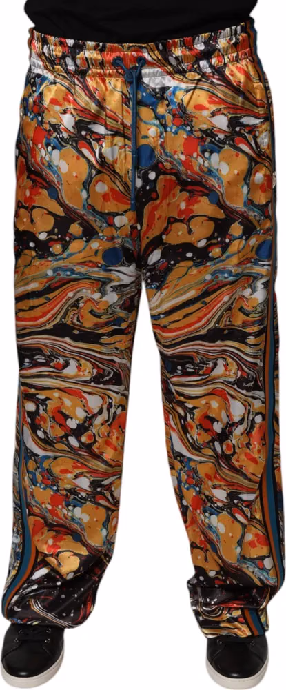 Dolce & Gabbana Multicolor Marble Satin Men Tracksuit Pants