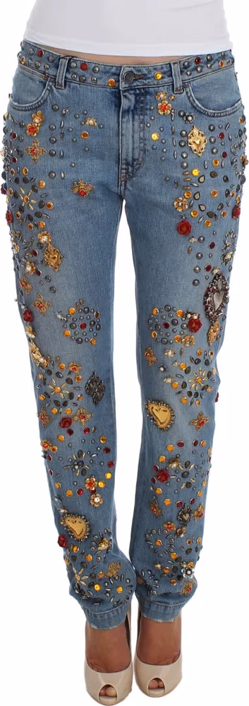 Dolce & Gabbana Crystal Roses Heart Embellished Jeans