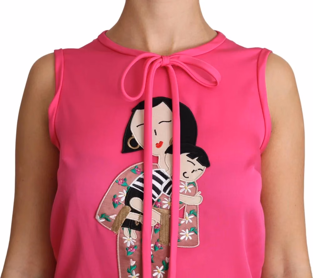 Dolce & Gabbana Pink Family Silk Tank  Mama Blouse Top Shirt