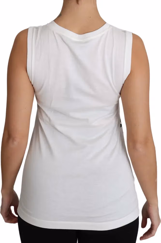 Dolce & Gabbana White Cotton #dgfamily Sleeveless Shirt Tank Top