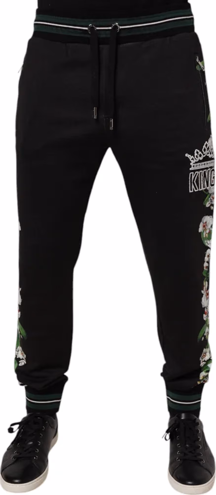 Dolce & Gabbana Black Floral King Men Jogger Sweatpants Pants