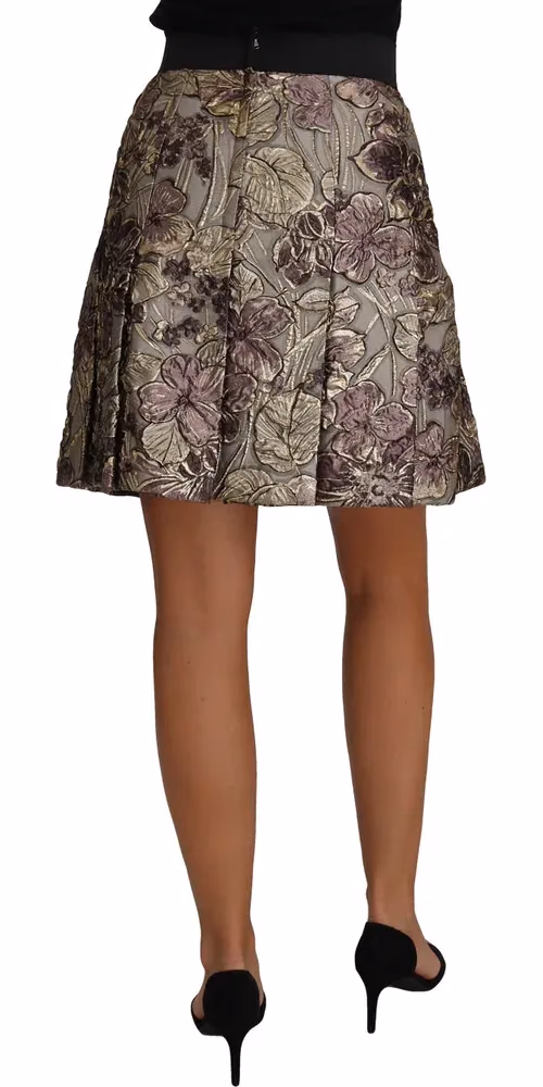 Dolce & Gabbana A-Line Mini Floral Print Jaquard Skirt