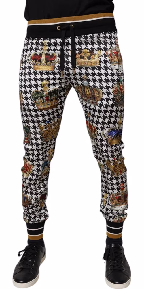 Dolce & Gabbana Multicolor Houndstooth Crown Men Sweatpants Pants