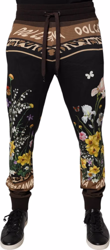 Dolce & Gabbana Black Floral Cotton Jogger Sweatpants Pants
