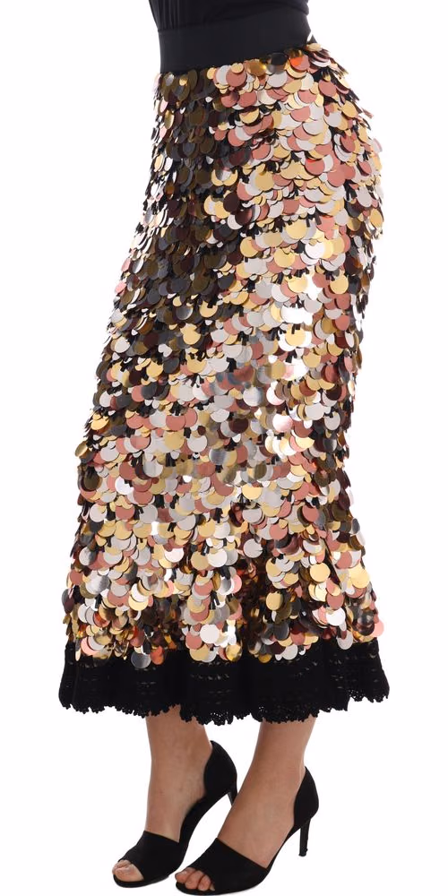 Dolce & Gabbana Gold Sequined Peplum High Waist Skirt