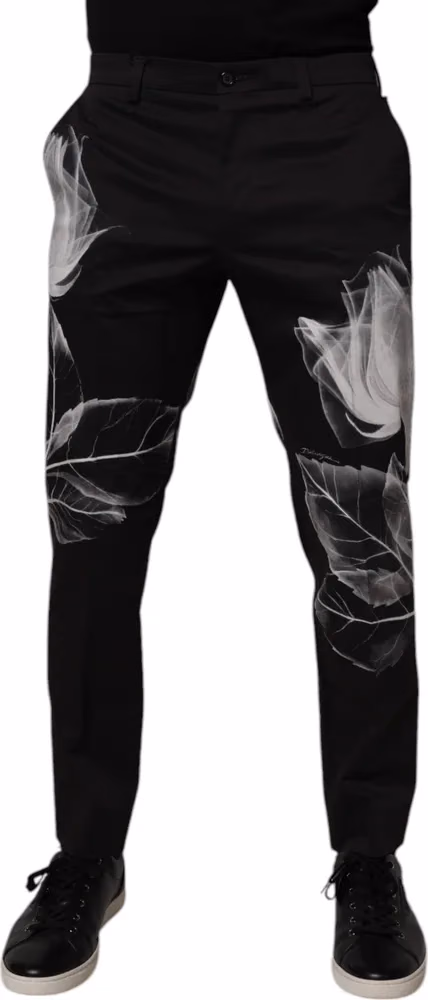 Dolce & Gabbana Black Cotton Floral Skinny Dress Pants