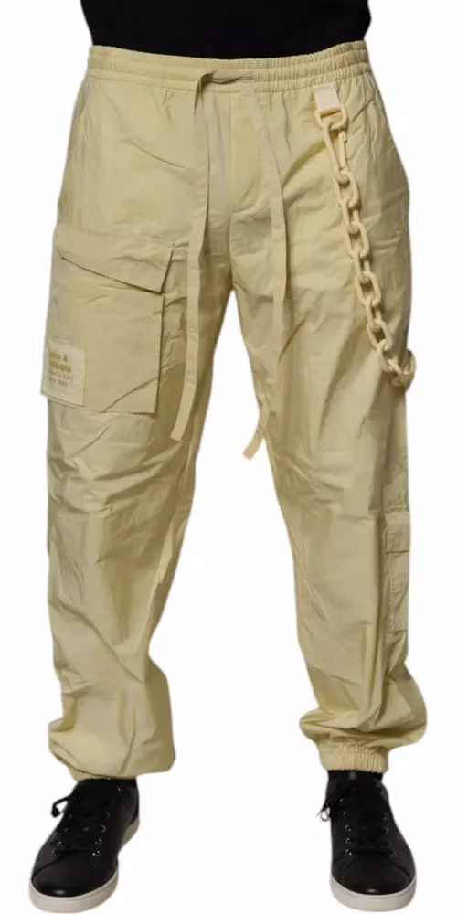 Dolce & Gabbana Yellow Nylon Cargo Chain Men Jogger Pants