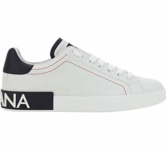 Dolce & Gabbana White Calf Leather Bos Taurus Low Top Sneakers