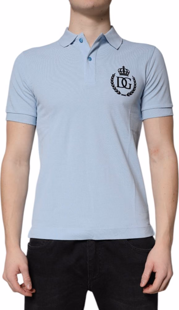 Dolce & Gabbana Sky Blue Cotton Crown Collared Polo T-shirt